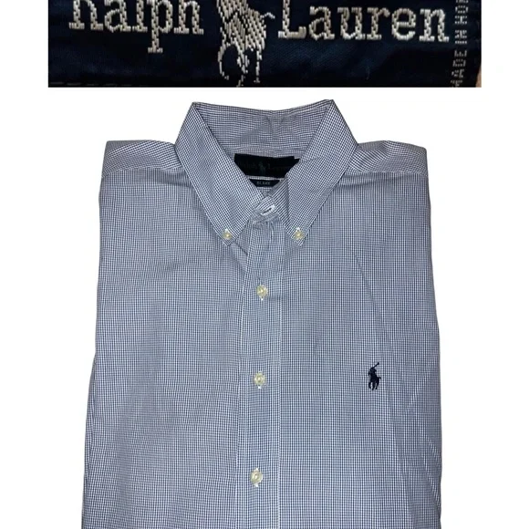 Polo Ralph Lauren Men's Blue and White Gingham Dress Shirt - Picture 1 of 5